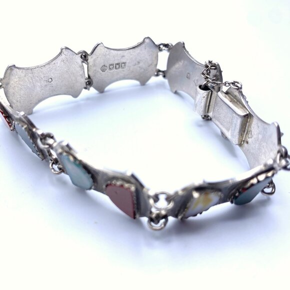 Vintage 1956 Scottish Sterling Silver Glass Agate Bracelet — Ward Brothers — EUC - Picture 3 of 12
